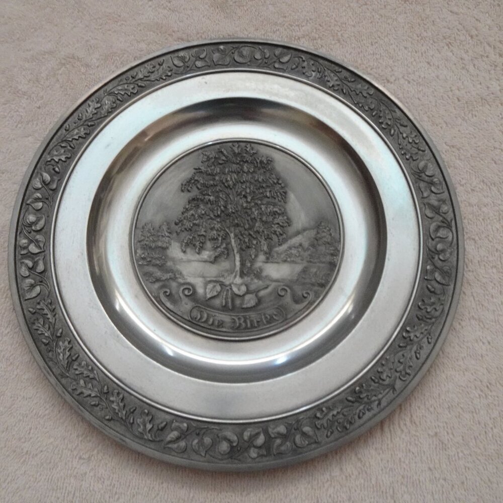 SKS Zinn 95% Pewter Wall Plate The Birch Die Birke German Vintage 9.5" Tree